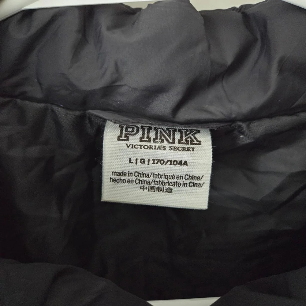 Women's PINK Victoria's Secret Black Puffer Jacket L - Picture 2 of 11
